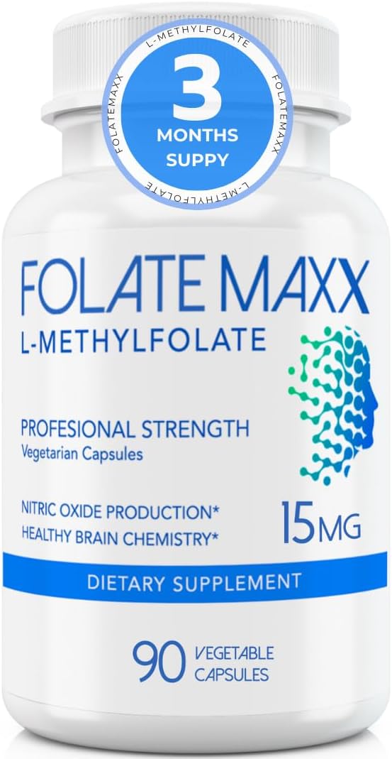 Professional Strength FOLATE MAXX L-Methylfolate 15mg Capsules - 90 Count - Active Methyl Folate Supplement for Men & Women - Non GMO, Gluten Free