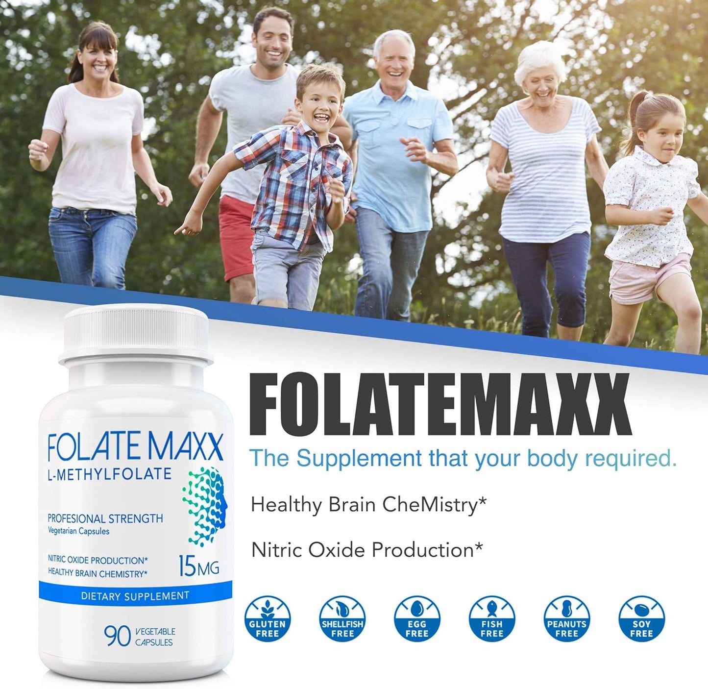 Professional Strength FOLATE MAXX L-Methylfolate 15mg Capsules - 90 Count - Active Methyl Folate Supplement for Men & Women - Non GMO, Gluten Free