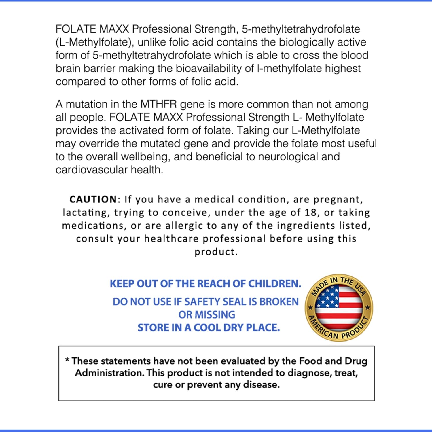 Professional Strength FOLATE MAXX L-Methylfolate 15mg Capsules - 90 Count - Active Methyl Folate Supplement for Men & Women - Non GMO, Gluten Free