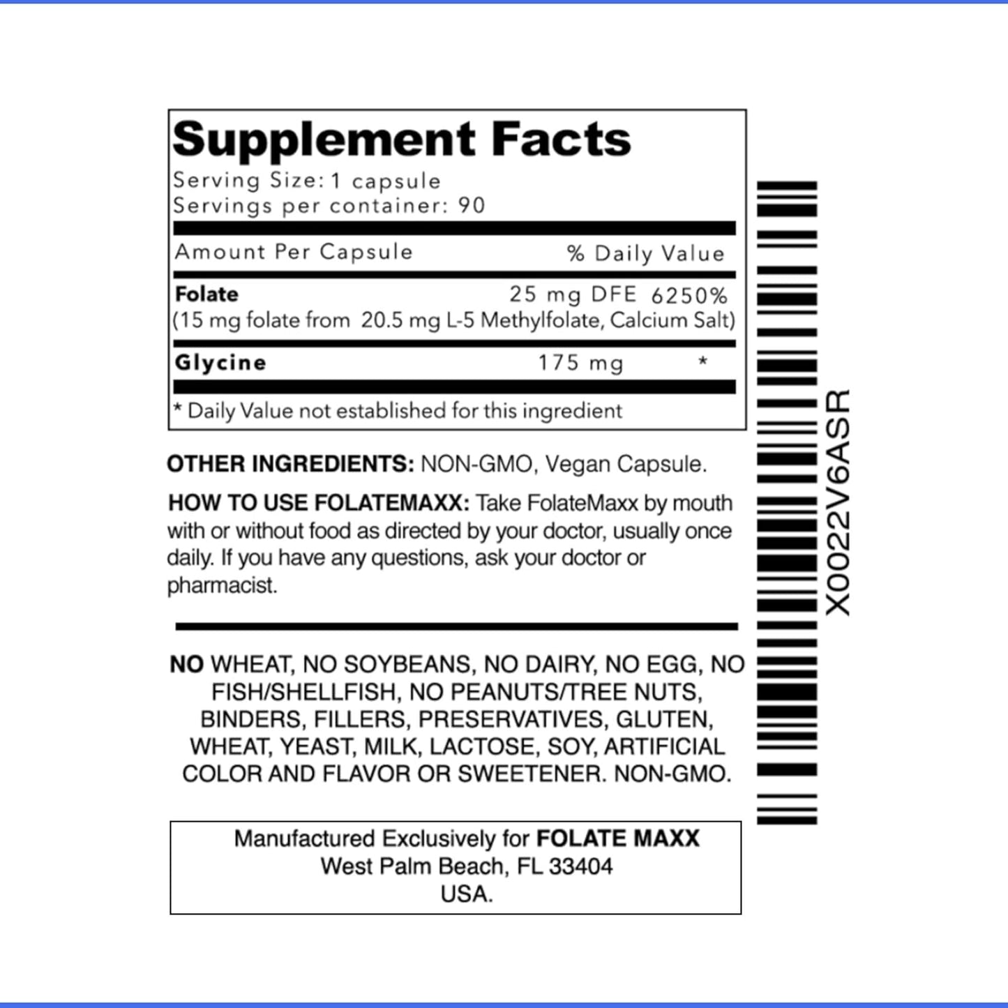 Professional Strength FOLATE MAXX L-Methylfolate 15mg Capsules - 90 Count - Active Methyl Folate Supplement for Men & Women - Non GMO, Gluten Free