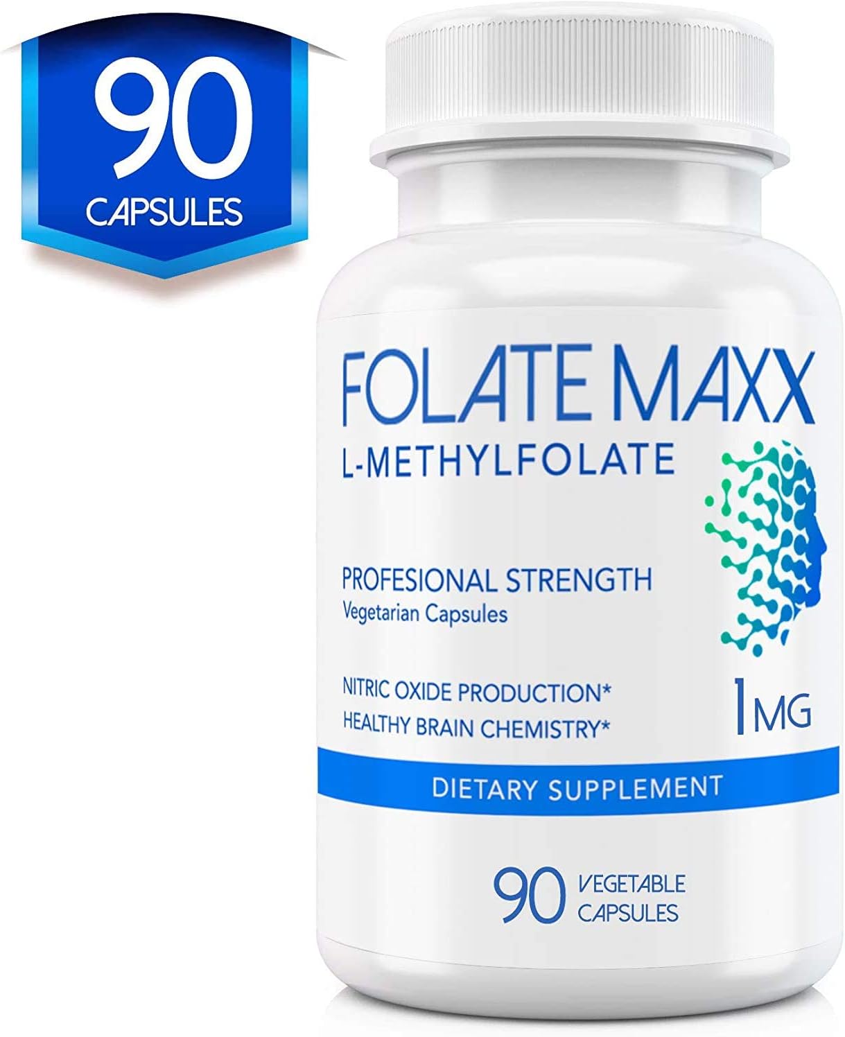 Professional Strength FOLATE MAXX L-Methylfolate 15mg Capsules - 90 Count - Active Methyl Folate Supplement for Men & Women - Non GMO, Gluten Free