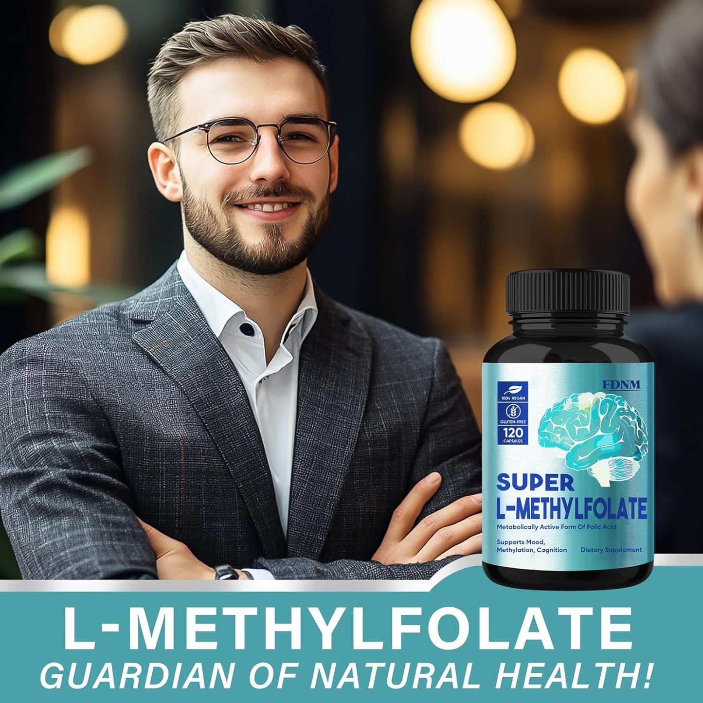 Professional Strength L-Methylfolate 15mg Supplement for Mood & Nerve Support - Non-GMO & Gluten-Free - 120 Capsules