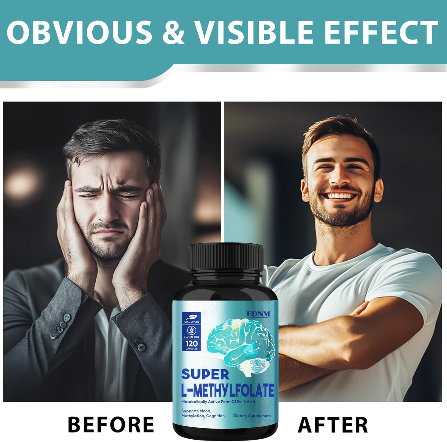 Professional Strength L-Methylfolate 15mg Supplement for Mood & Nerve Support - Non-GMO & Gluten-Free - 120 Capsules