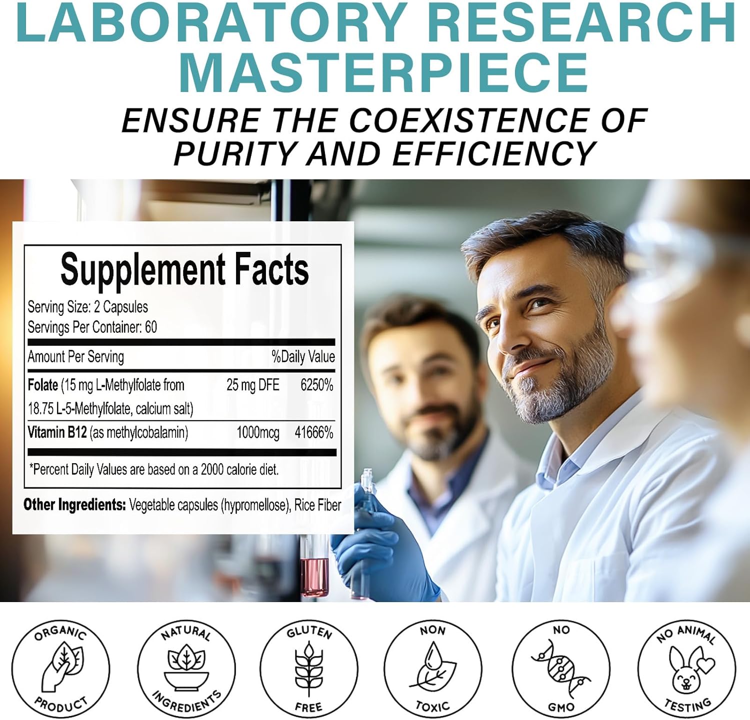 Professional Strength L-Methylfolate 15mg Supplement for Mood & Nerve Support - Non-GMO & Gluten-Free - 120 Capsules