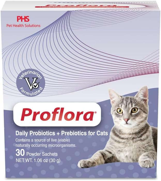 Proflora Probiotics for Cats - Supports Gut Health, Immune System & Skin. Digestive Multi-Strain Probiotics for Easy Diet Transitions. Helps with Diarrhea. 30 Packets.