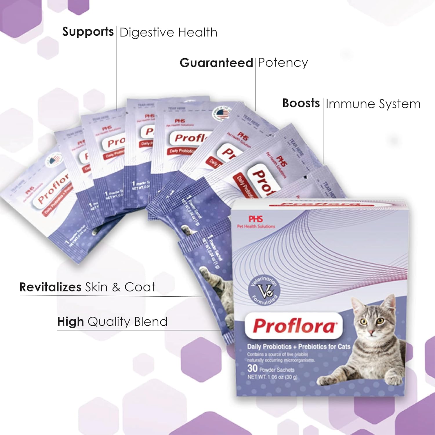 Proflora Probiotics for Cats - Supports Gut Health, Immune System & Skin. Digestive Multi-Strain Probiotics for Easy Diet Transitions. Helps with Diarrhea. 30 Packets.