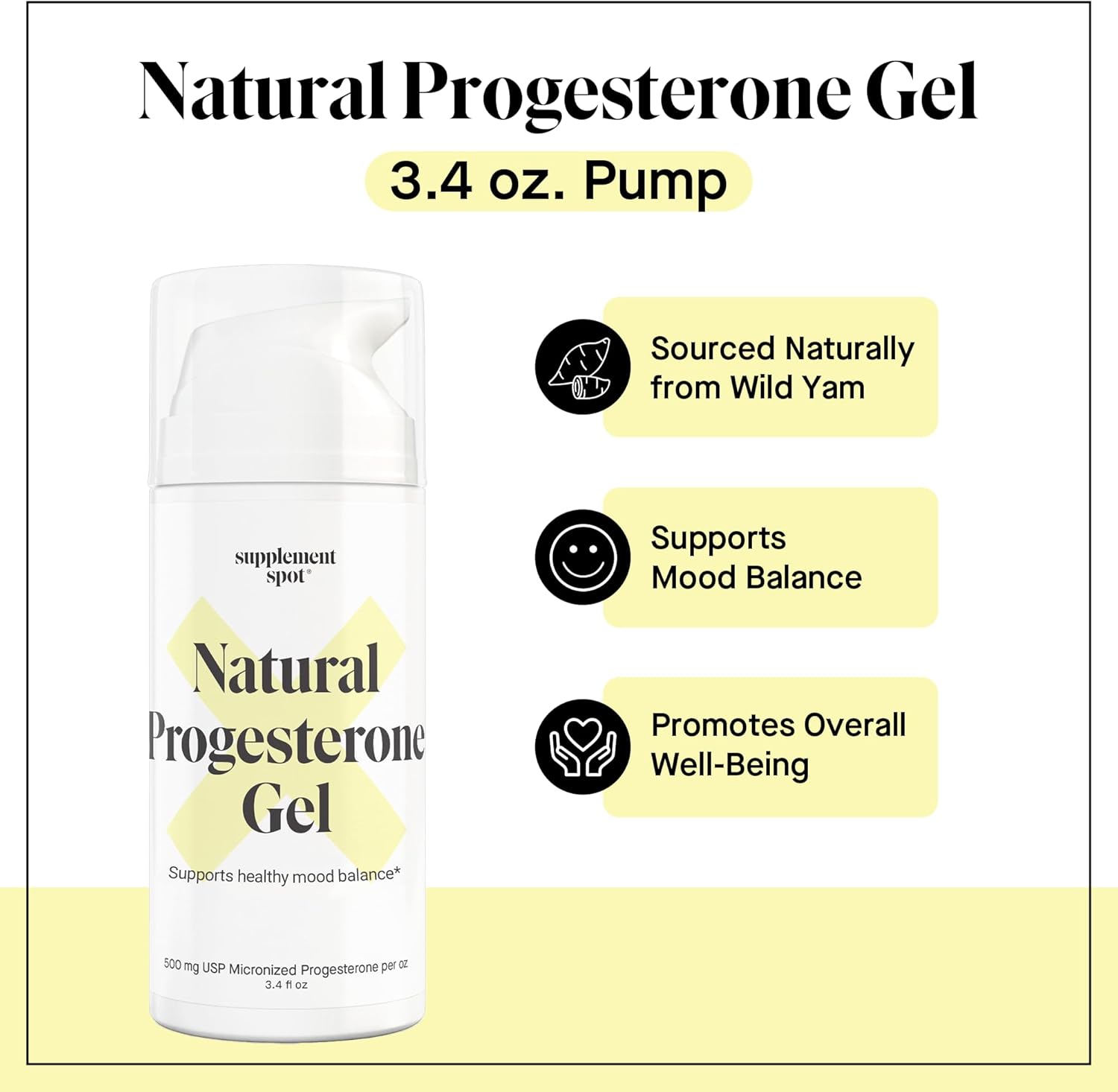 Progesterone Gel for Women - Water Based USP Gel with Wild Yam for Menopause Relief & Mood Balance (3.4 Oz)