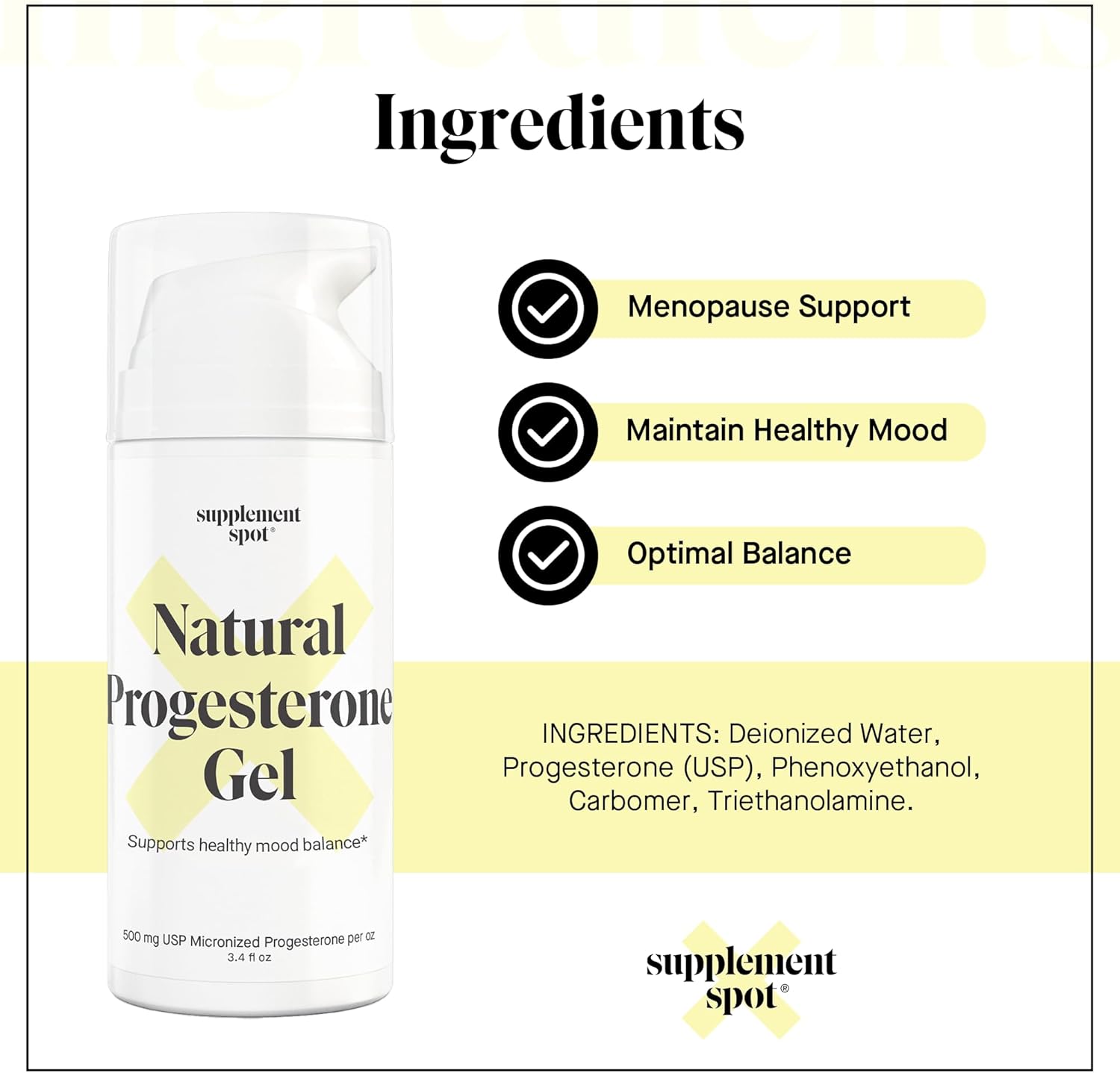 Progesterone Gel for Women - Water Based USP Gel with Wild Yam for Menopause Relief & Mood Balance (3.4 Oz)