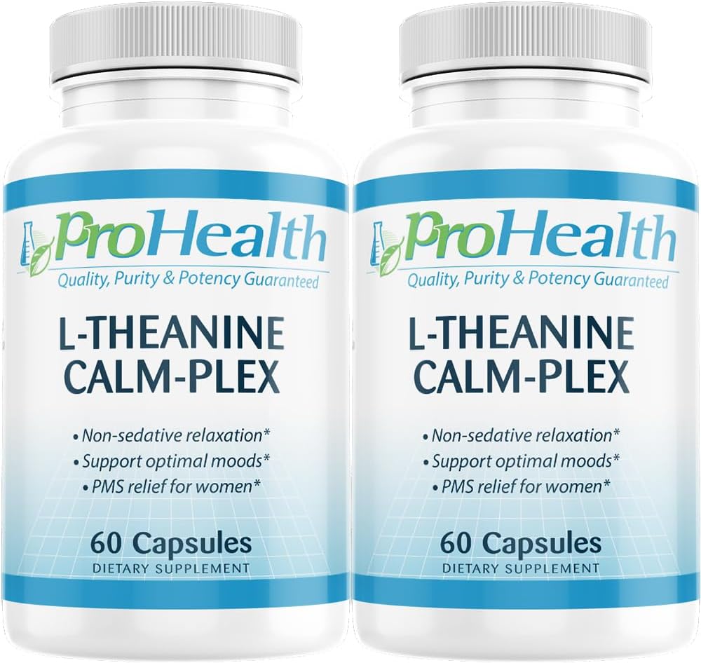 ProHealth L-Theanine Calm-Plex with GABA and 5-HTP (Suntheanine) - 2 Pack of 100mg, 60 Medium Capsules