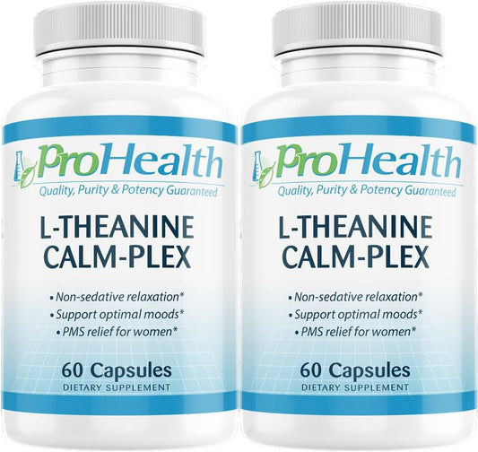 ProHealth L-Theanine Calm-Plex with GABA and 5-HTP (Suntheanine) - 2 Pack of 100mg, 60 Medium Capsules