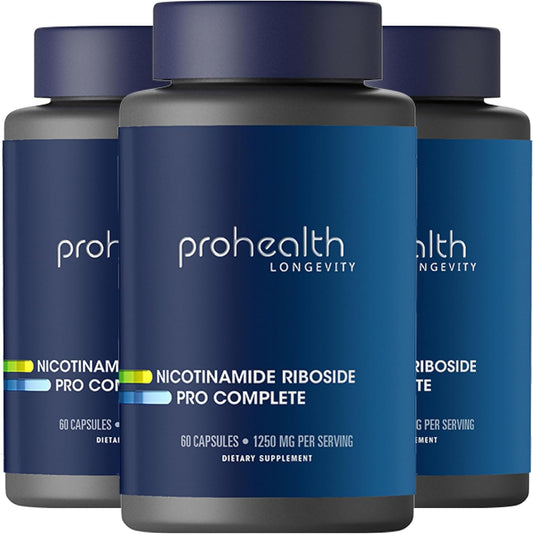 ProHealth Nicotinamide Riboside Pro Complete NAD Supplement - 3 Pack, 690mg NMN Equivalent, 500mg Niagen NR, 250mg TMG, 500mg Trans-Resveratrol, 30 Servings