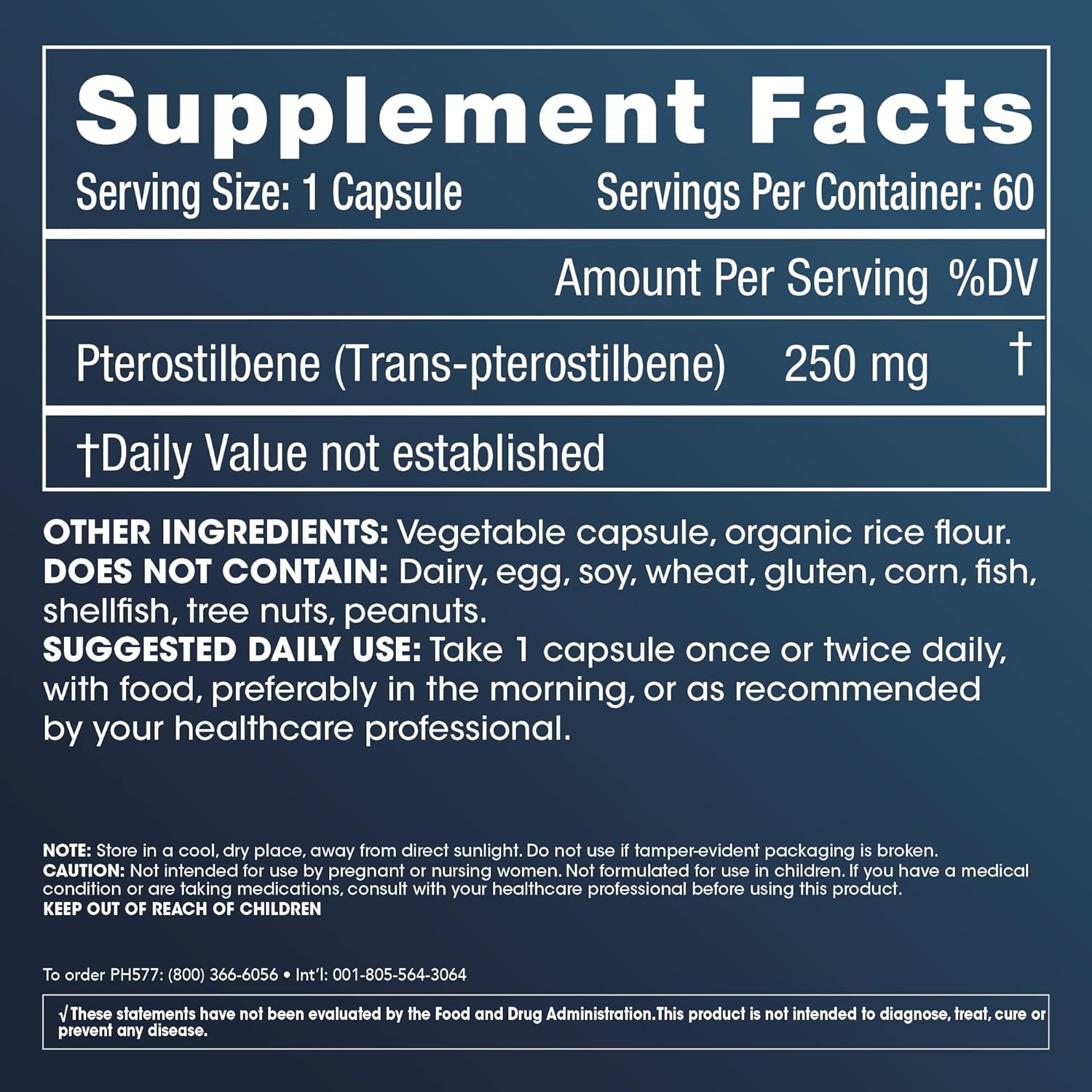 ProHealth Pterostilbene Capsules - 250mg Antioxidant for Heart & Brain Health, Activates Longevity Genes, 60 Count