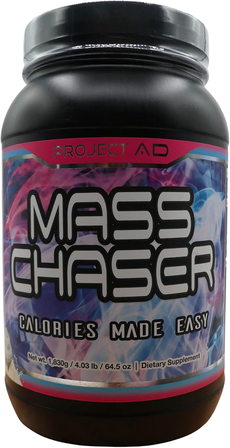 Project AD LLC Mass Chaser: Vanilla Swirl Cake Batter Mass Gainer Protein Powder, 500 Calories & 25g Protein, Mixes Easily, Delicious Taste, Gain Strength & Size Quickly (30 Servings)