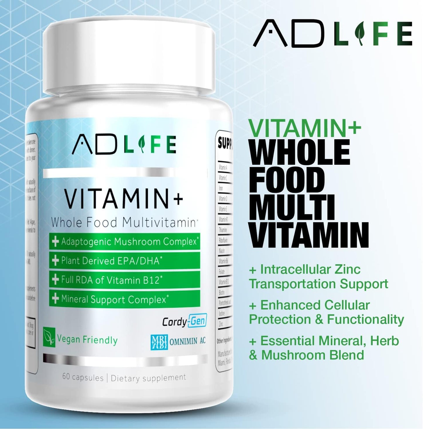 Project AD Vitamin+ Multimineral Multivitamin Supplement - Complete Antioxidant, Energy, and Immune Support - 60 Servings