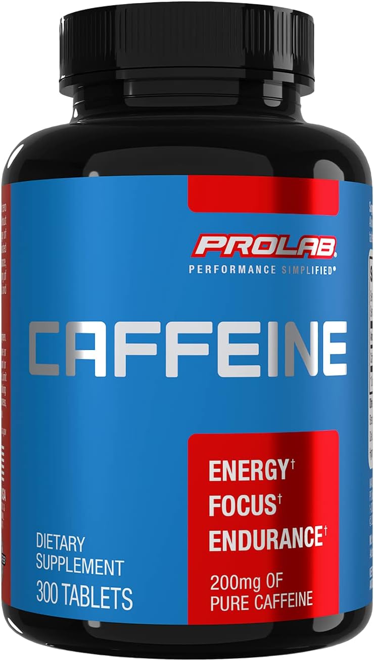 ProLab Caffeine Tablets 200mg - 300 Count | Boost Energy, Improve Endurance & Focus, Fight Fatigue, Pre-Workout Supplement