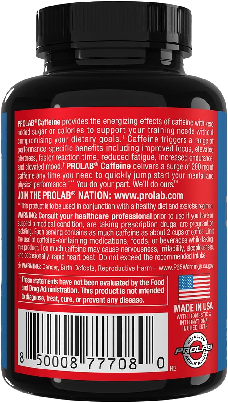 ProLab Caffeine Tablets 200mg - 300 Count | Boost Energy, Improve Endurance & Focus, Fight Fatigue, Pre-Workout Supplement