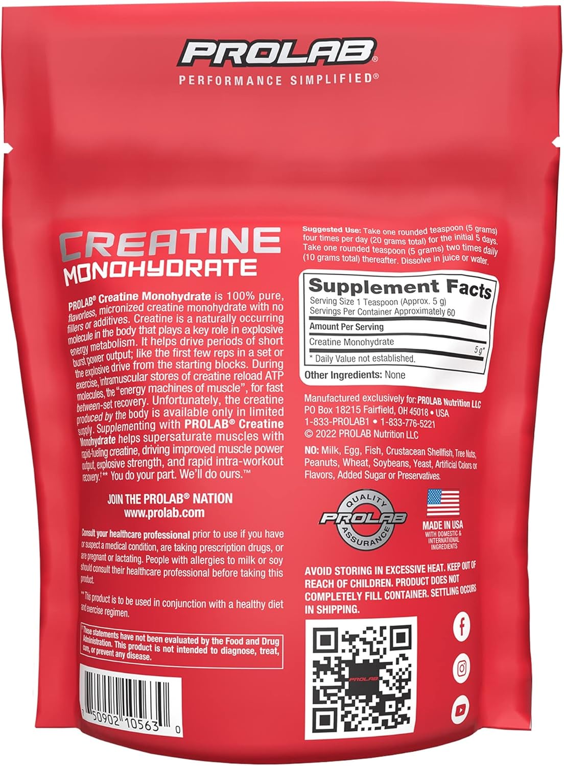 ProLab Creatine Monohydrate Powder - Micronized Sports Nutrition Supplement for Muscle Mass, Strength, and Endurance (300g)