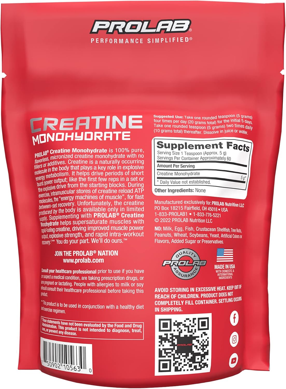 ProLab Creatine Monohydrate Powder - Micronized Sports Nutrition Supplement for Muscle Mass, Strength, and Endurance (300g)
