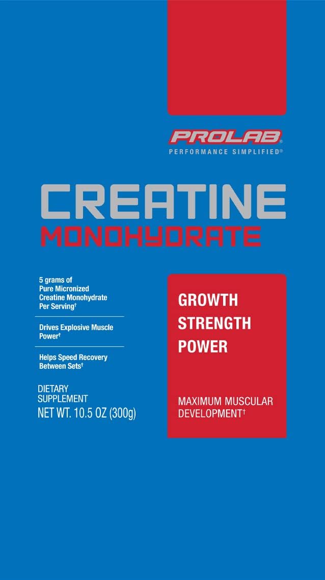 ProLab Creatine Monohydrate Powder - Micronized Sports Nutrition Supplement for Muscle Mass, Strength, and Endurance (300g)
