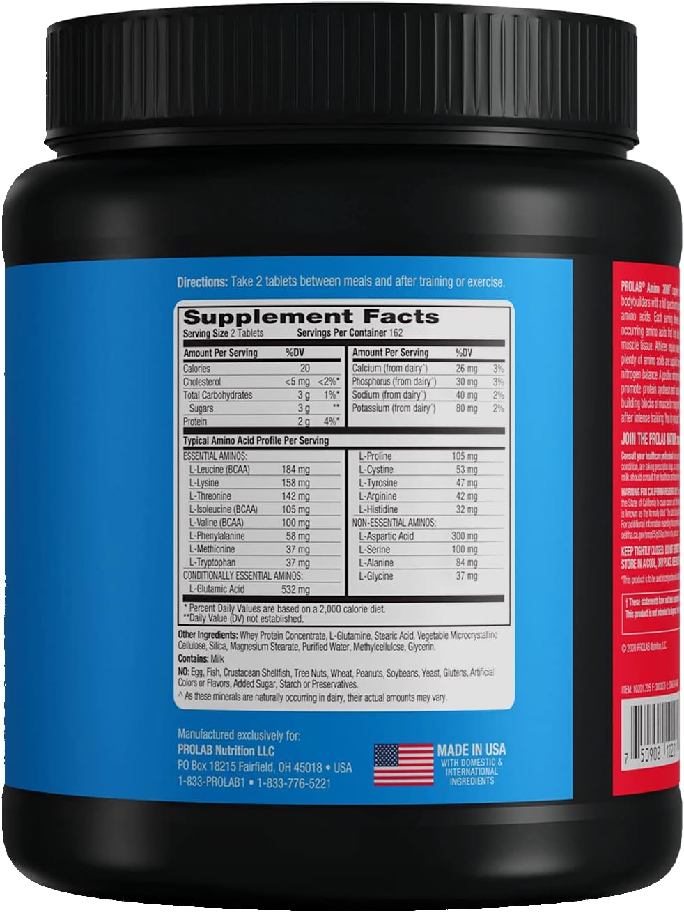 Prolab Nutrition Amino 2000 Tablets for Muscle Recovery and Lean Muscle Mass - Essential Amino Acids (EAAs)