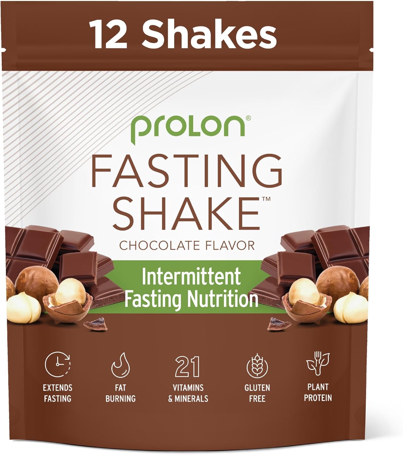 ProLon Intermittent Fasting Shake Mix | Plant-Based Protein, Superfoods, Vitamins | Keto, Vegan, Gluten-Free, Dairy-Free | Chocolate Flavor, 12 Packets