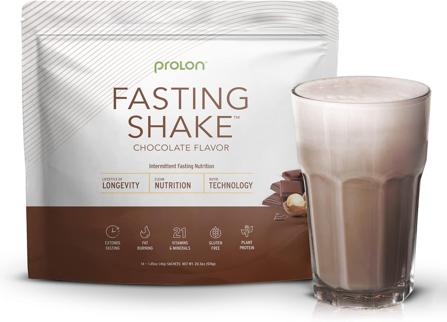 ProLon Intermittent Fasting Shake Mix | Plant-Based Protein, Superfoods, Vitamins | Keto, Vegan, Gluten-Free | Chocolate Flavor, 24 Packets