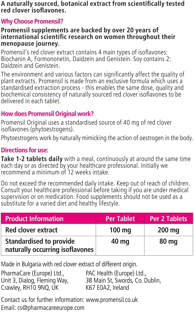 Promensil Red Clover Tablets - Natural Menopause Relief Formula with 30 Tablets