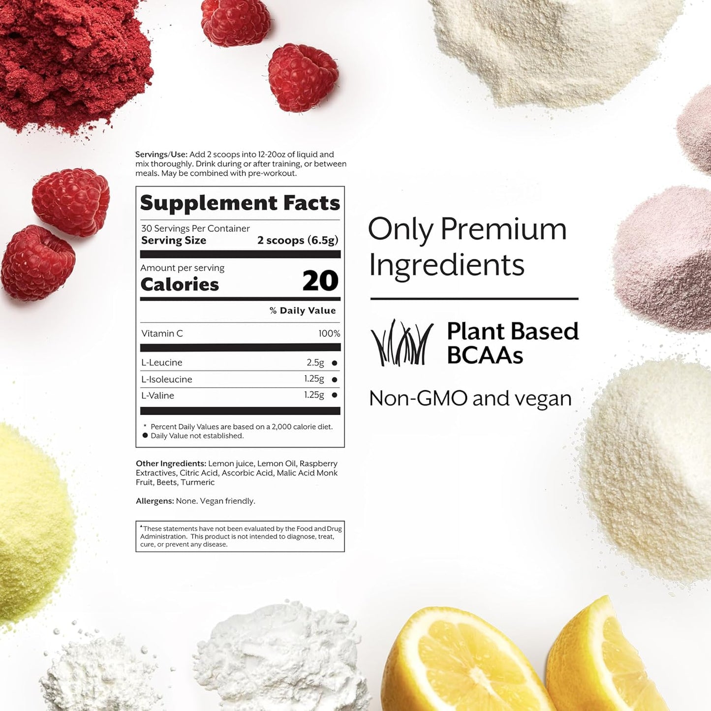 ProMix BCAA Post-Workout Energy Powder - Raspberry Lemon Flavor - Plant-Based Amino Acids for Lean Muscle & Recovery - Zero Fat, Sugar, Carbs - Promotes Endurance & Reduces Soreness