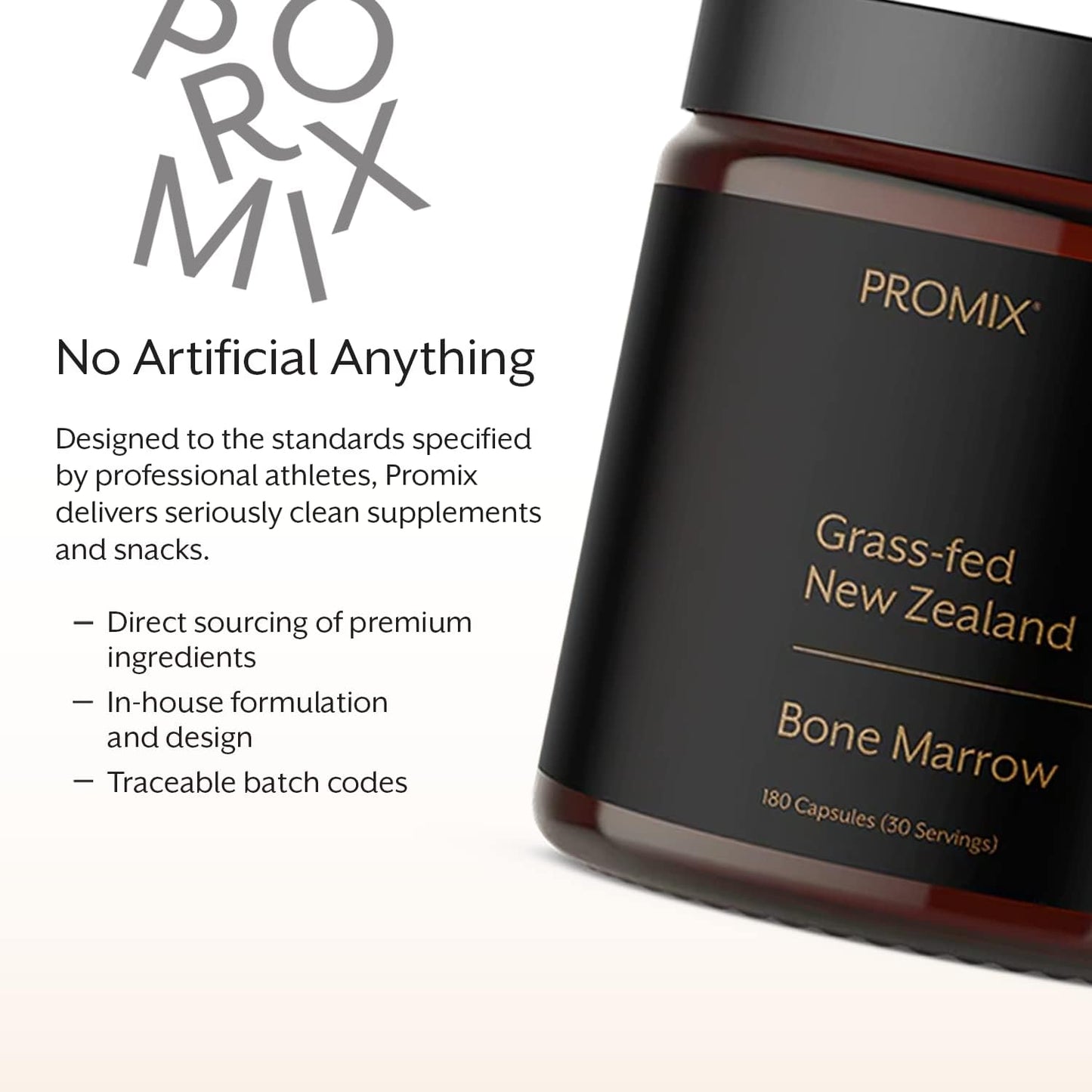 ProMix Nutrition Grass-Fed Beef Bone Marrow Capsules | High in Collagen, Vitamins & Minerals - Raw & Freeze Dried - 180 Count