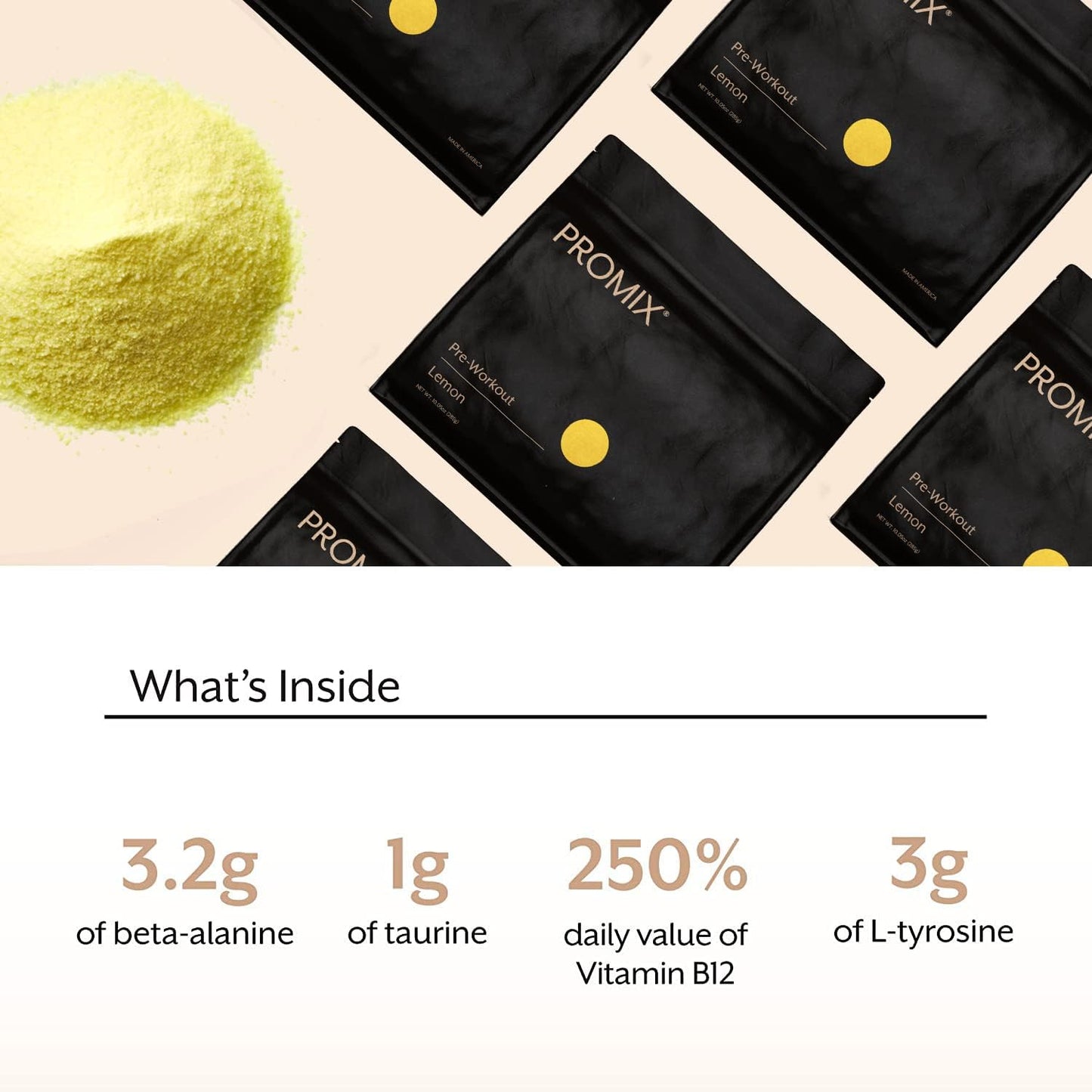 ProMix Nutrition Lemon Pre-Workout Powder - Boost Focus & Performance - Muscle Gain, Endurance, Energy - B12, Caffeine, Beta-Alanine, L-Tyrosine - Gluten & Dairy-Free