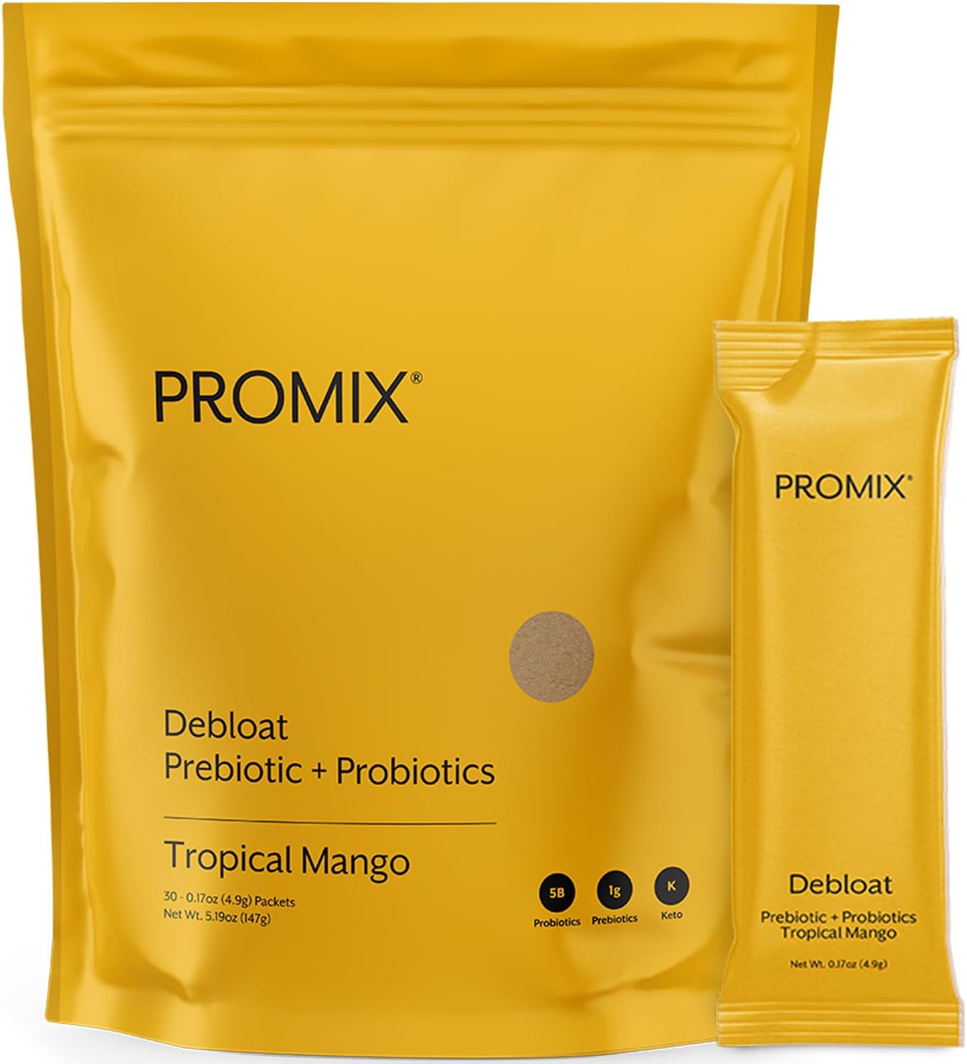 ProMix Nutrition Mango Debloat Prebiotic and Probiotic Supplement - 30 Count - Immune Support and Gut Health