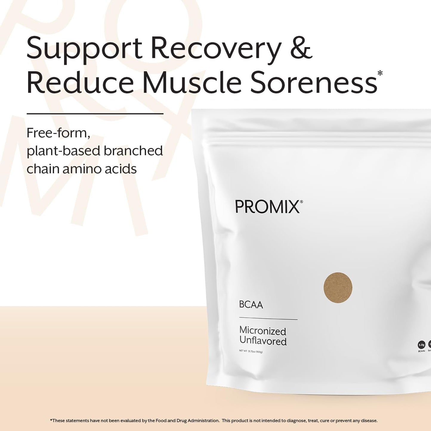 Promix Nutrition Plant-Based BCAA Powder - Unflavored - Sugar Free & Gluten Free - 180 Servings