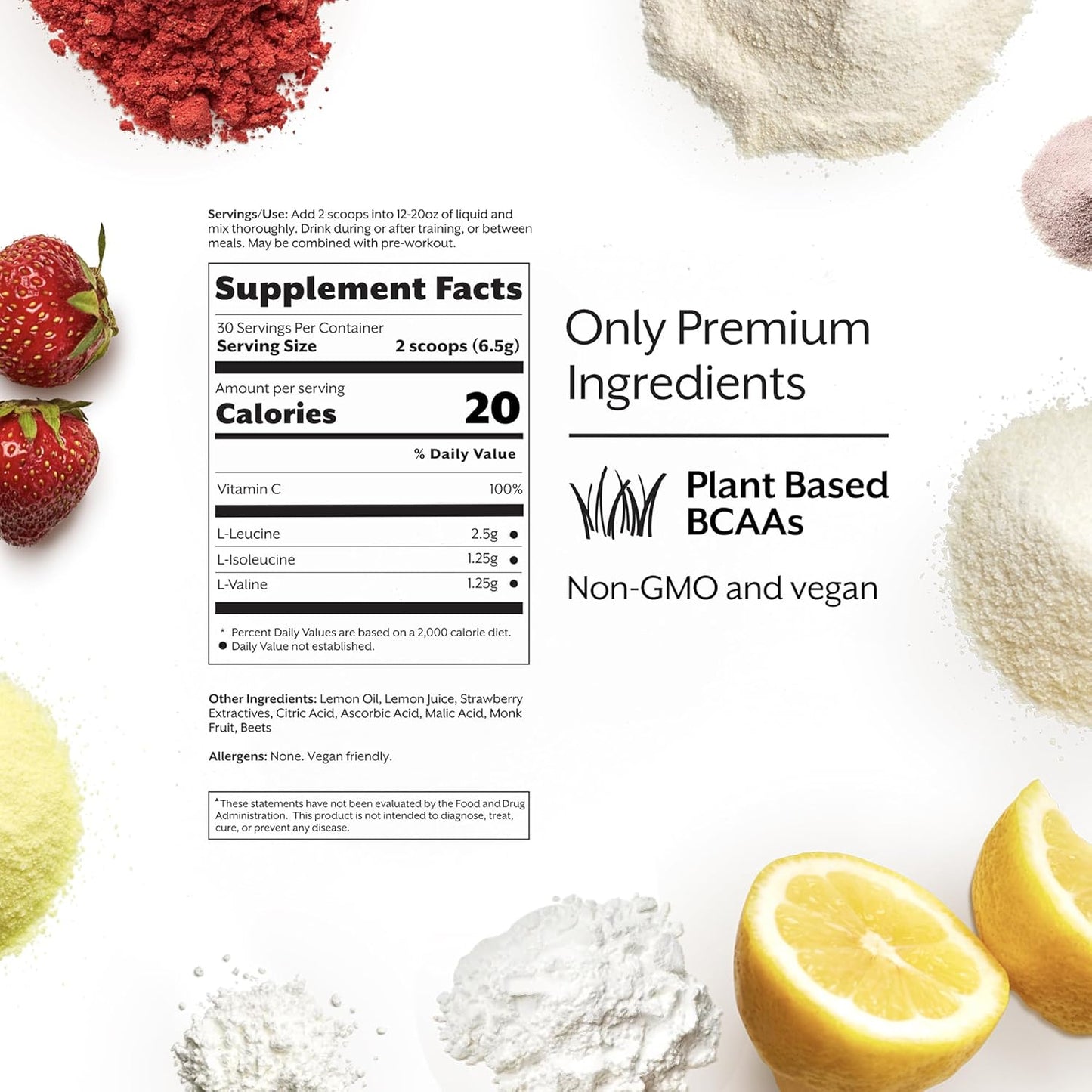 ProMix Nutrition Strawberry Lemon BCAA Powder - Plant-Based Energy for Post-Workout Recovery & Lean Muscle Growth