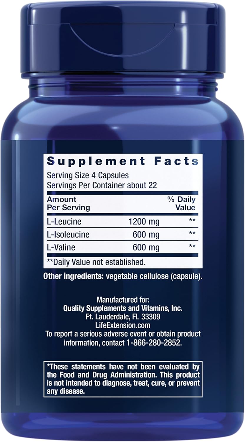 Promote Muscle Recovery with Life Extension BCAA Supplements - Gluten-Free, Non-GMO, 90 Capsules