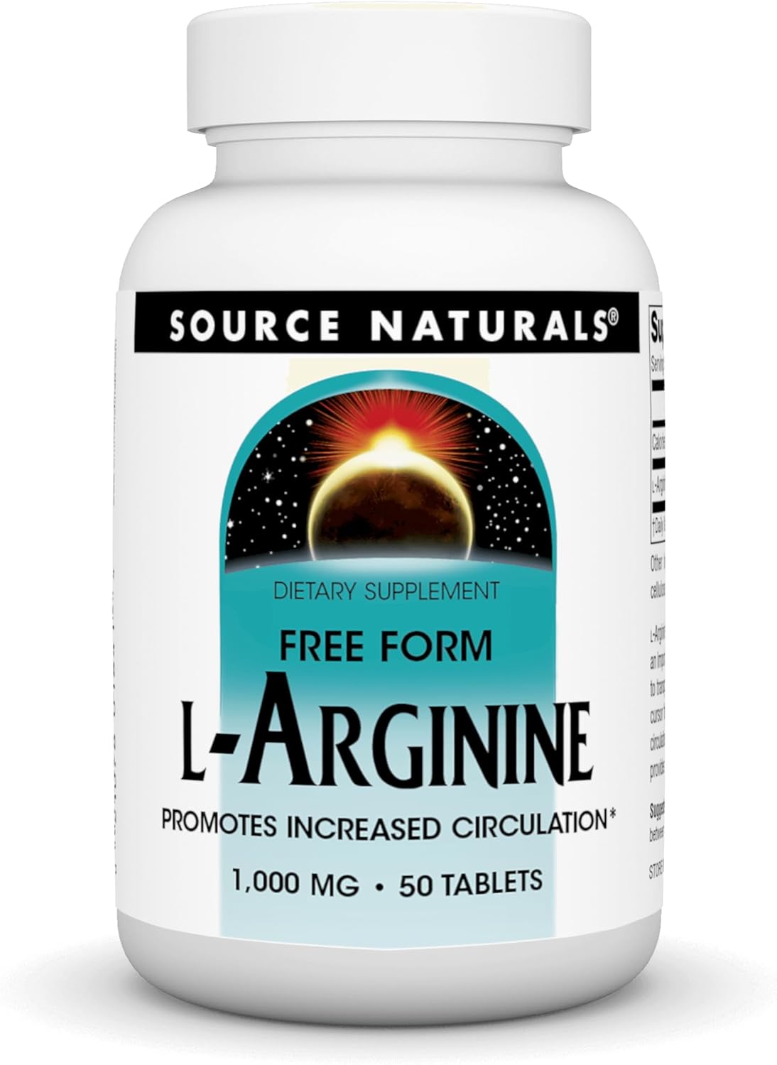 Promotes Improved Circulation: Source Naturals L-Arginine 1000mg Free Form Tablets - 50 Count
