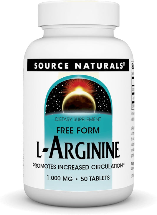 Promotes Improved Circulation: Source Naturals L-Arginine 1000mg Free Form Tablets - 50 Count