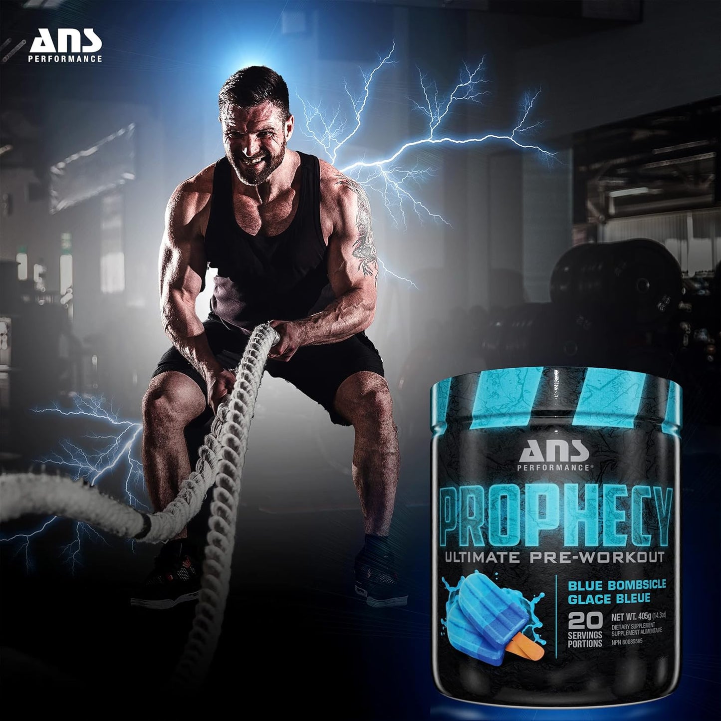 Prophecy Pre Workout Powder by ANS Performance - Blue Bombsicle Flavor - Gluten-Free Formula for Energy, Strength, and Power - 20 Servings, 14.5 oz