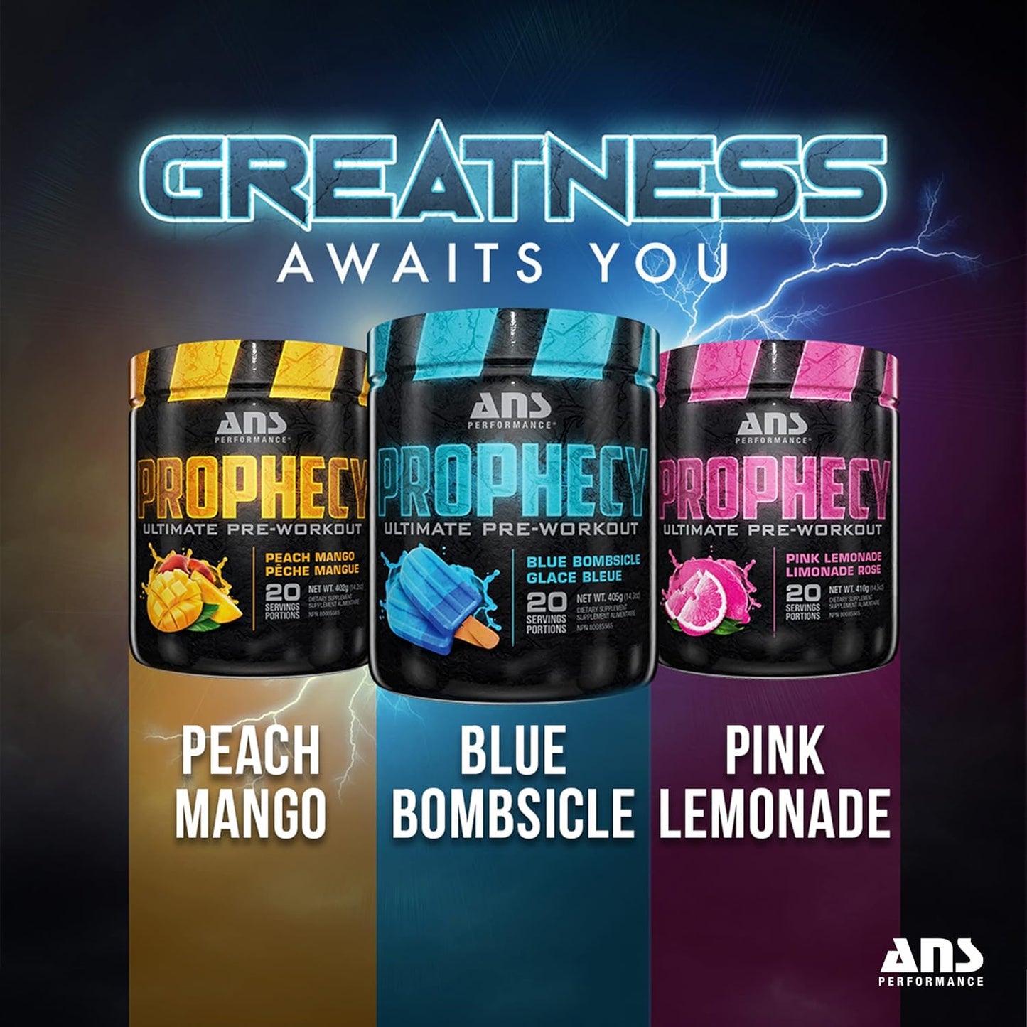 Prophecy Pre Workout Powder by ANS Performance - Blue Bombsicle Flavor - Gluten-Free Formula for Energy, Strength, and Power - 20 Servings, 14.5 oz