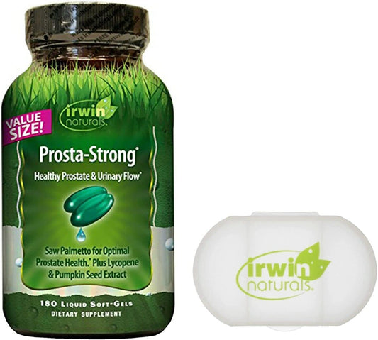 Prosta-Strong Supplement for Prostate Health - 180 Liquid Softgels with Saw Palmetto, Lycopene, Pumpkin Seed - Supports Urinary Flow - Includes Irwin Pill Case