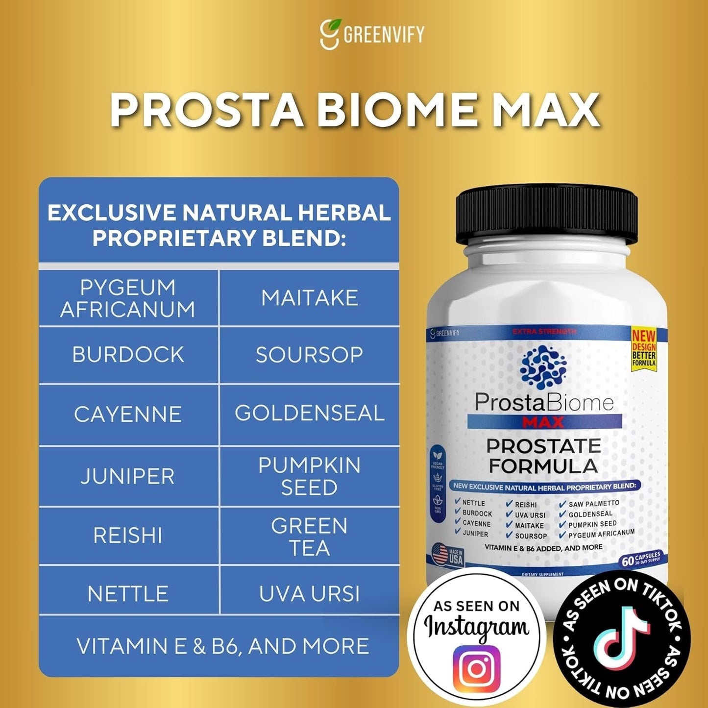 ProstaBiome Max Prostate Support Formula with Saw Palmetto - 60 Capsules, 30-Day Supply
