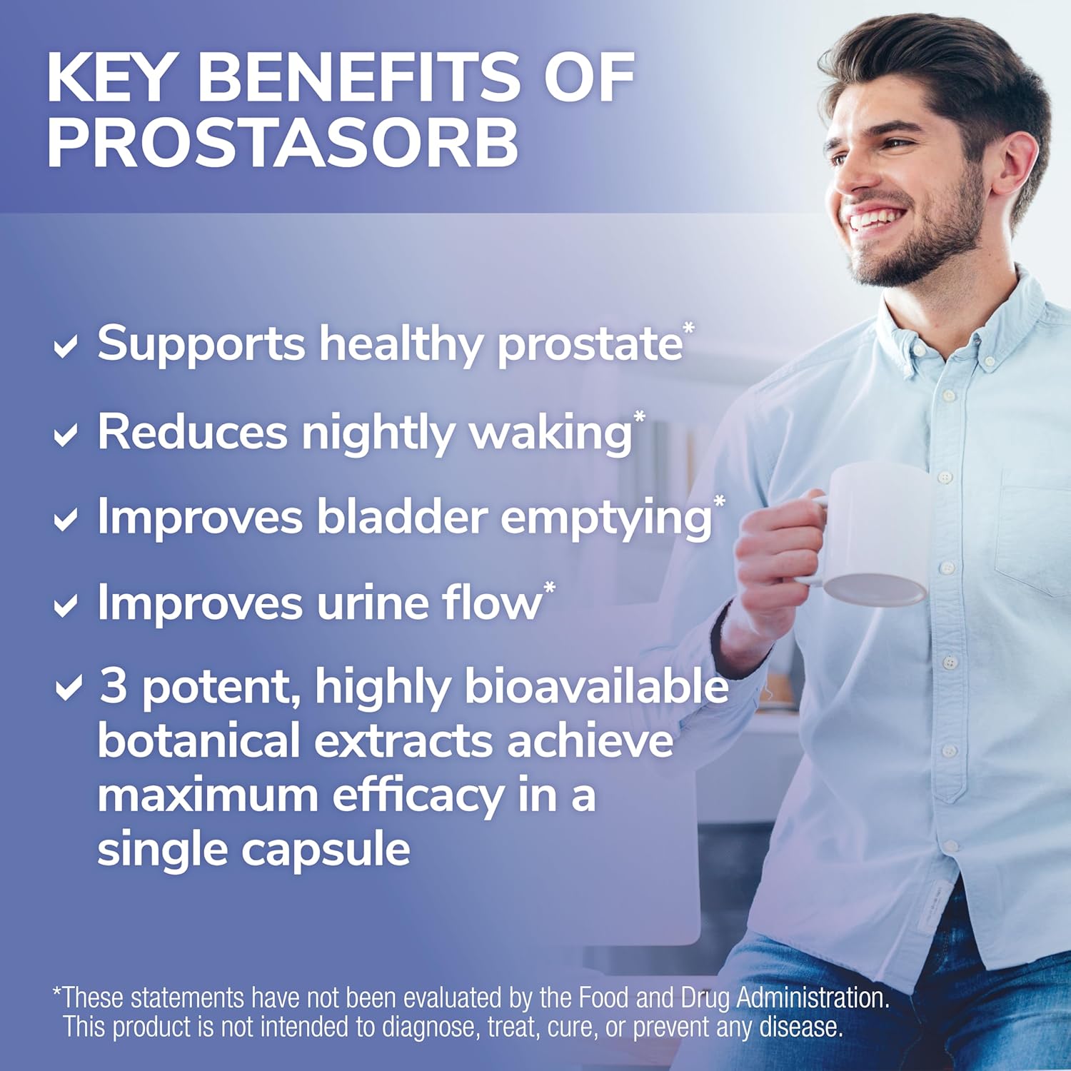 ProstaSorb Prostate Supplements with Saw Palmetto for Men - Supports Healthy Prostate & Bladder Function, 60 Capsules