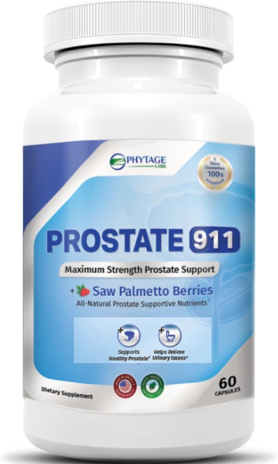 Prostate 911 Men’s Health Supplement - Saw Palmetto for Prostate Function Support (60 Capsules) by Phytage Labs