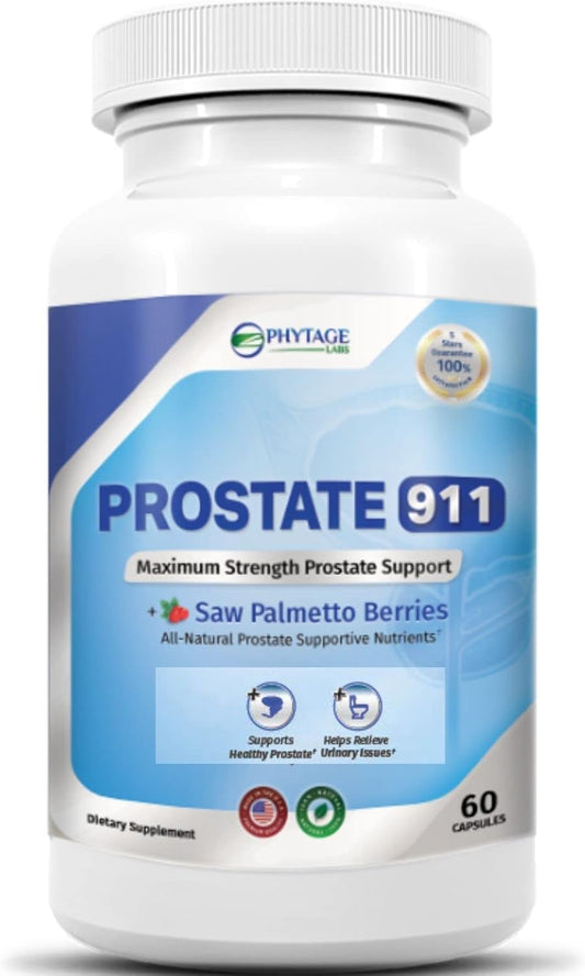 Prostate 911 Menโs Health Supplement - Saw Palmetto for Prostate Function Support (60 Capsules) by Phytage Labs