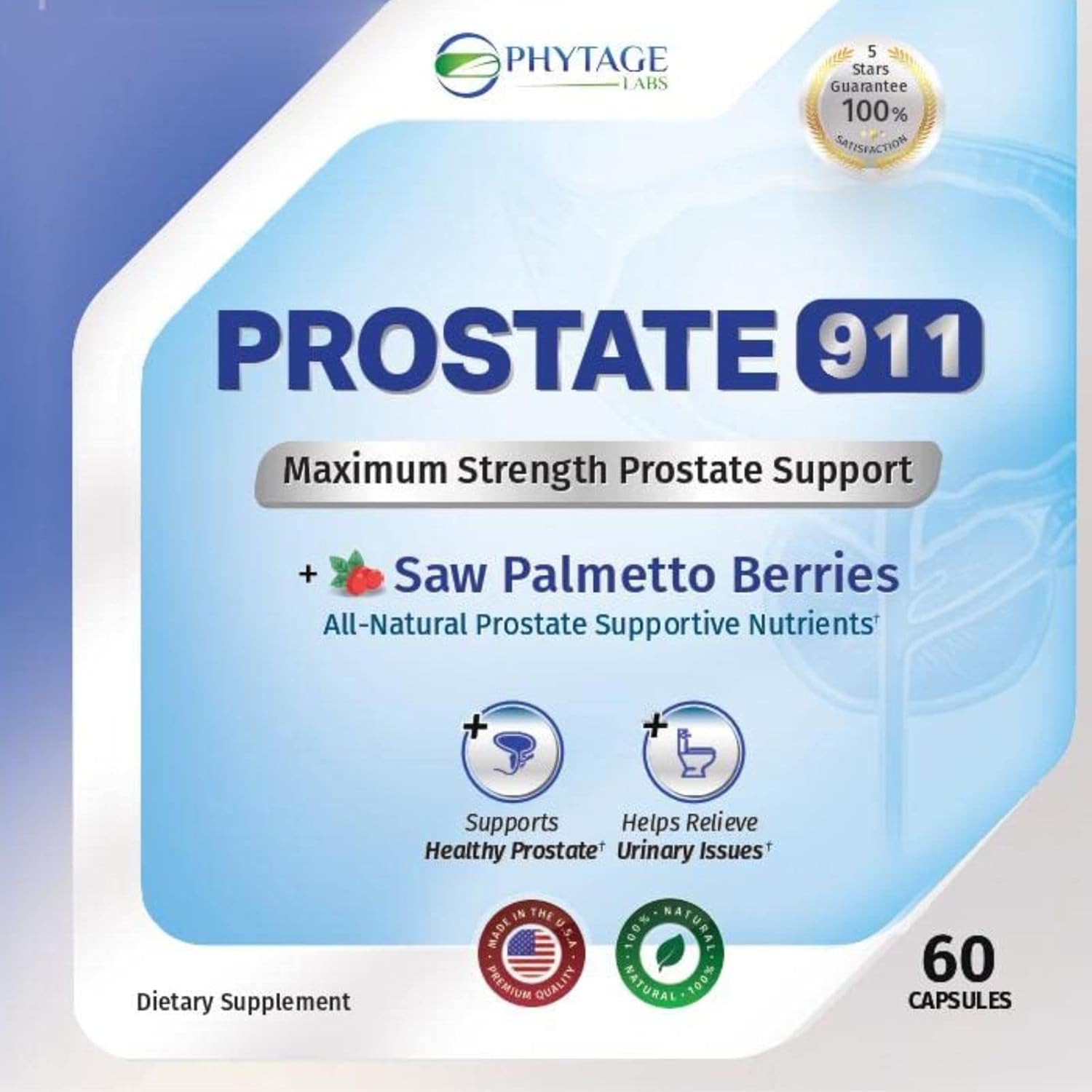 Prostate 911 Men’s Health Supplement - Saw Palmetto for Prostate Function Support (60 Capsules) by Phytage Labs