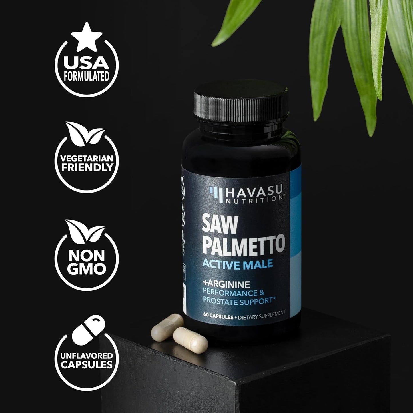 Prostate Health and Nitric Oxide Supplements for Men - Saw Palmetto and L-Arginine Blend - Vegan, Non-GMO - 60 Count