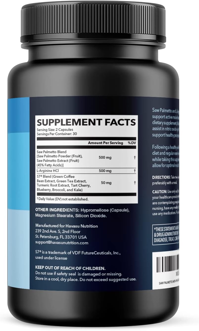 Prostate Health and Nitric Oxide Supplements for Men - Saw Palmetto and L-Arginine Blend - Vegan, Non-GMO - 60 Count