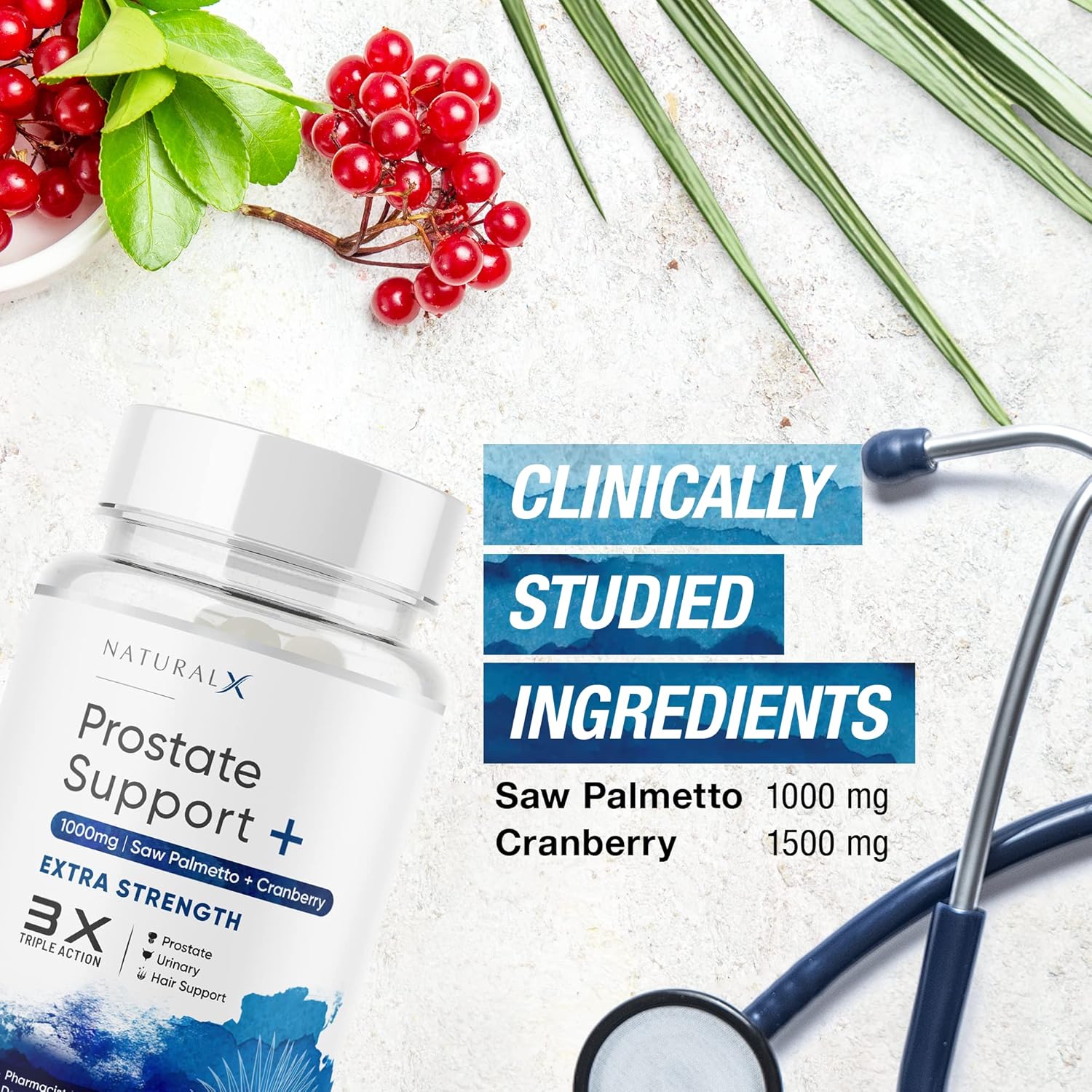 Prostate Health Supplement for Men - Saw Palmetto DHT Blocker with Cranberry, Bladder Support & Hair Growth - 120 Capsules