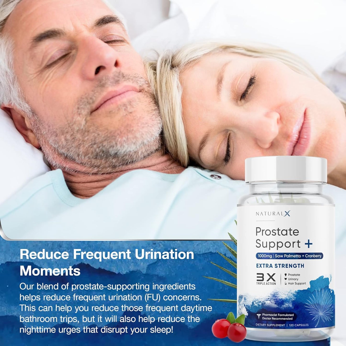 Prostate Health Supplement for Men - Saw Palmetto DHT Blocker with Cranberry, Bladder Support & Hair Growth - 120 Capsules