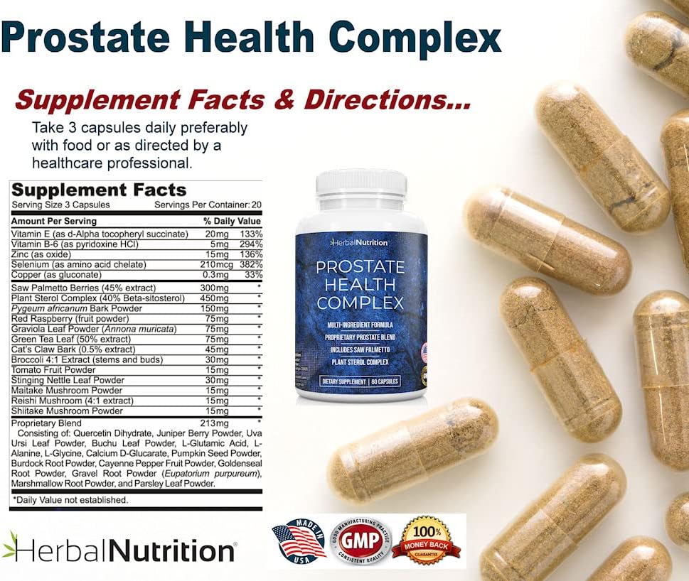 Prostate Health Supplement for Men - Saw Palmetto Complex with 30 Vitamins & Herbs - 40 Day Supply - 2 Bottles