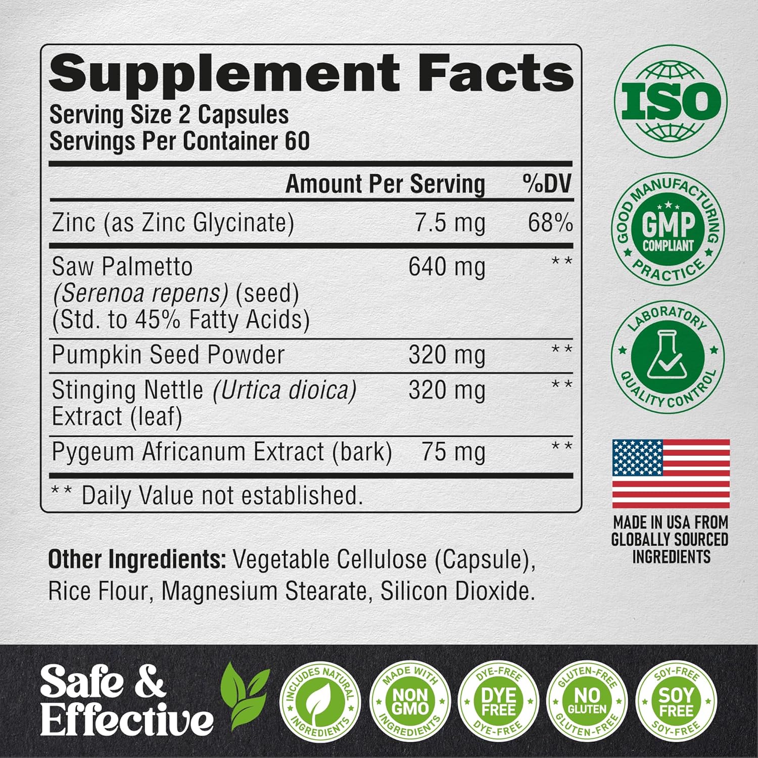 Prostate Health Supplement for Men - Saw Palmetto 640mg with Pumpkin Seed, Nettle, Zinc, and Pygeum - DHT Blocker and Hair Support - 45% Fatty Acids - Made in USA - 120 Capsules